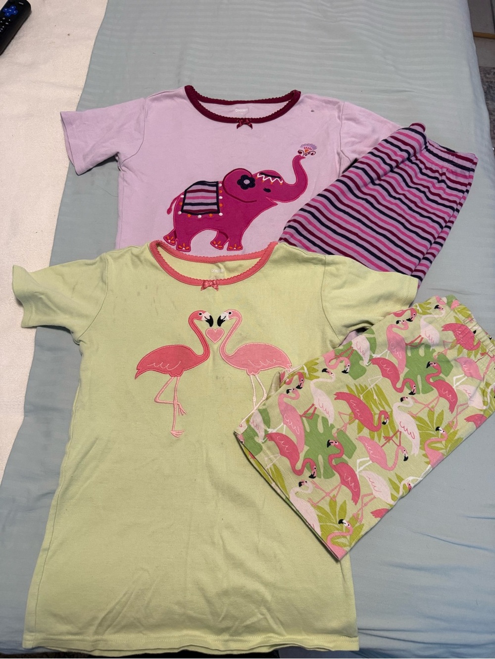Gymboree Girls 12 Gymmies Pajamas 2 Sets Flamingo Elephant Cotton 4 Piece Lot